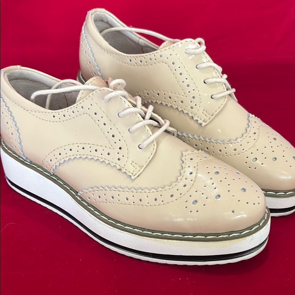 “Prada” Like Beige Platform Brogues - image 2